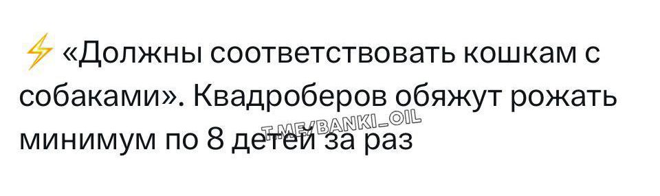 Должны соответствовать кошкам с собаками Квадроберов обяжут рожать минимум по 8 детёй За раз