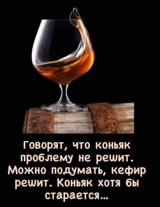 сЕ говорят что коньяк проблему не решит Можно подумать кефир решит Коньяк хотя бы старается