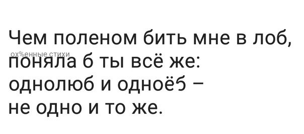 Чем поленом бить мне в лоб поНяЛа 6 ты всё же однолюб и одноё5 не одно и то же