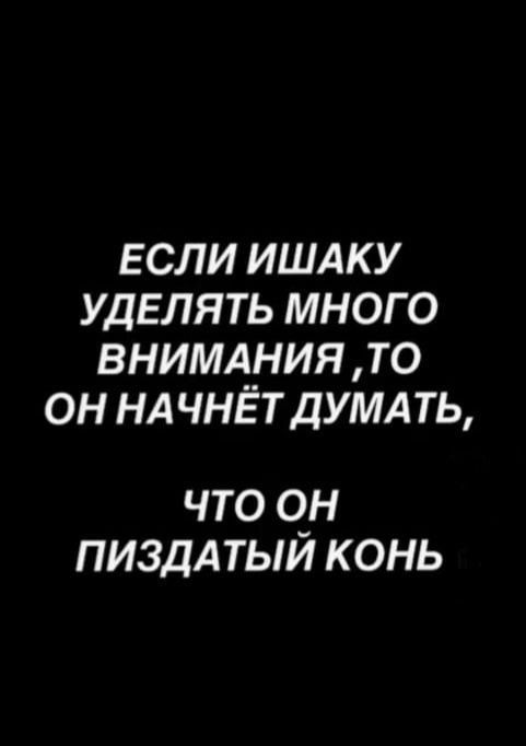 ЕСЛИ ИШАКУ УДЕЛЯТЬ МНОГО ВНИМАНИЯ ТО ОН НАЧНЁТ ДУМАТЬ что он ПИЗДАТЫЙ КОНЬ