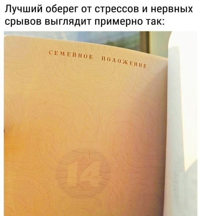 Лучший оберег от стрессов и нервных срывов выглядит примерно так СЕМ ъ ЙОЕ поло ЛЕН Г