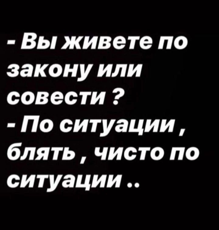 Вы живете по закону или совести По ситуации блять чисто по ситуации