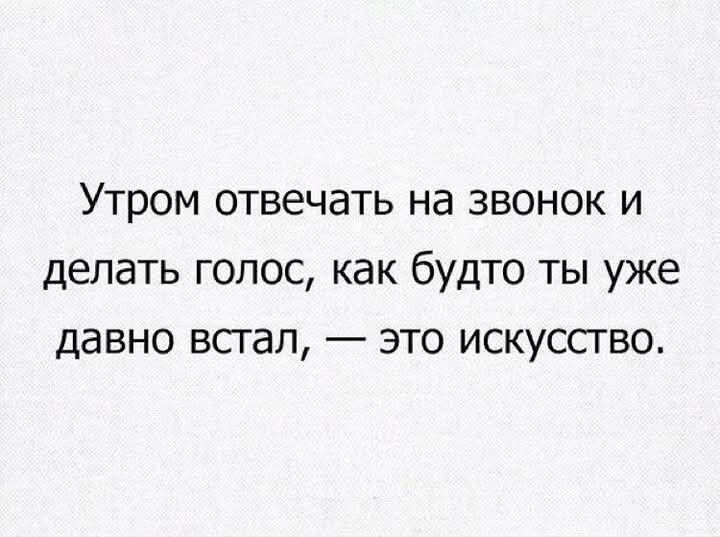 Утром отвечать на звонок и делать голос как будто ты уже давно встал это искусство