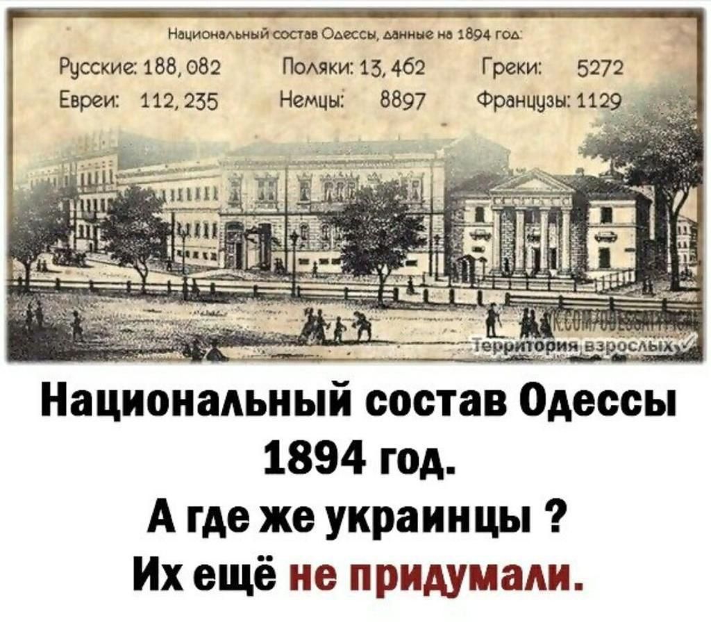 Наионльныйсоста Ооесся ванные н 1604 оы Русские 188082 Поляки15462 Греки 5272 Евреи 112285 Немцы 8897 Франщуы1129 Нациоиамиыи состав Одессы 1894 год А где же украинцы Их ещё не придумали