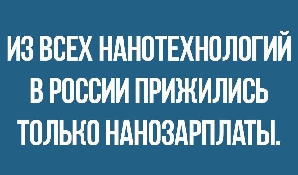 ИЗ ВСЕХ НАНОТЕХНОЛОГИЙ В РОССИИ ПРИЖИЛИСЬ ТОЛЬКО НАНОЗАРПЛАТЫ