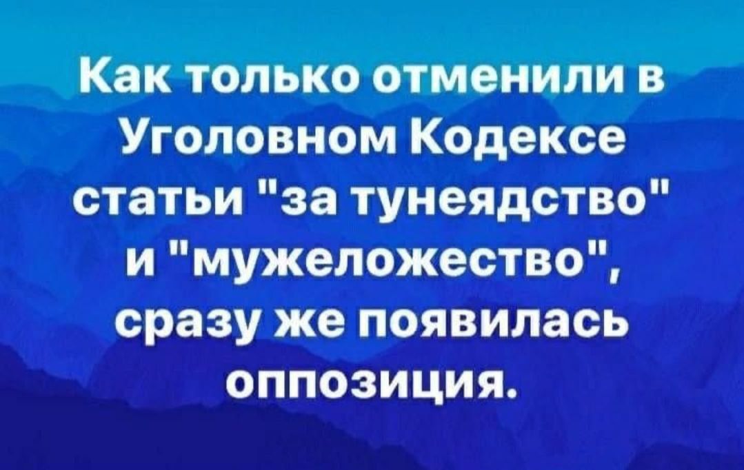 Как только отменили в Уголовном Кодексе статьи за тунеядство и мужеложество сразу же появилась оппозиция