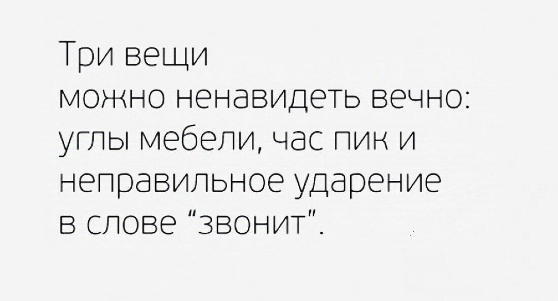 Три вещи можно ненавидеть вечно углы мебели час пик и неправильное ударение в слове звонит