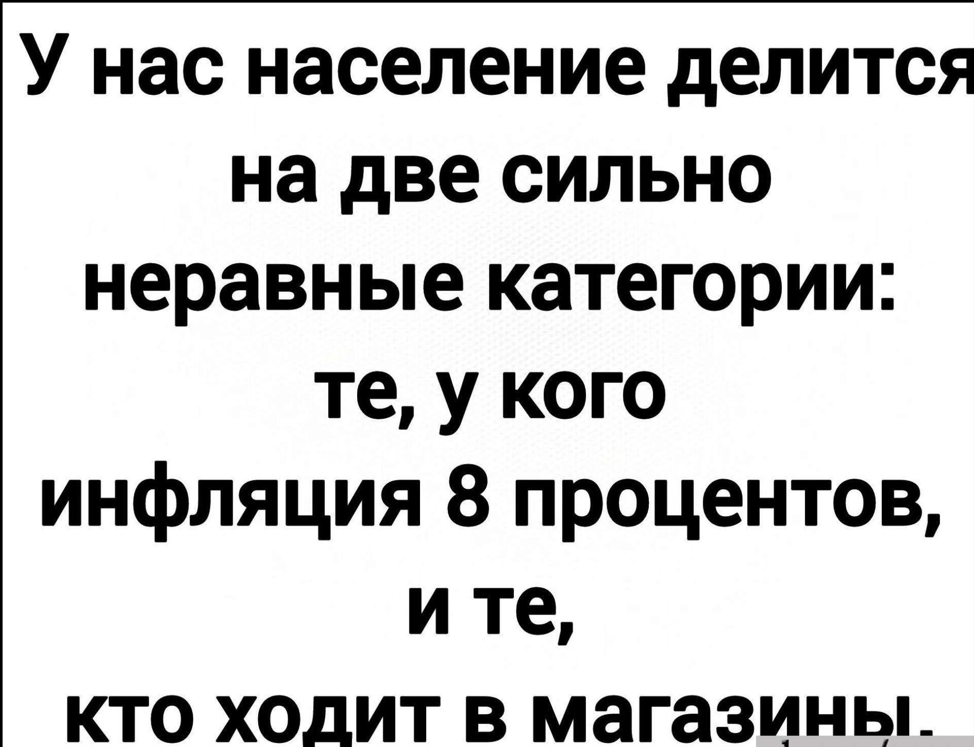 У нас население делится на две сильно неравные категории те у кого инфляция 8 процентов ите кто ходит в магазины