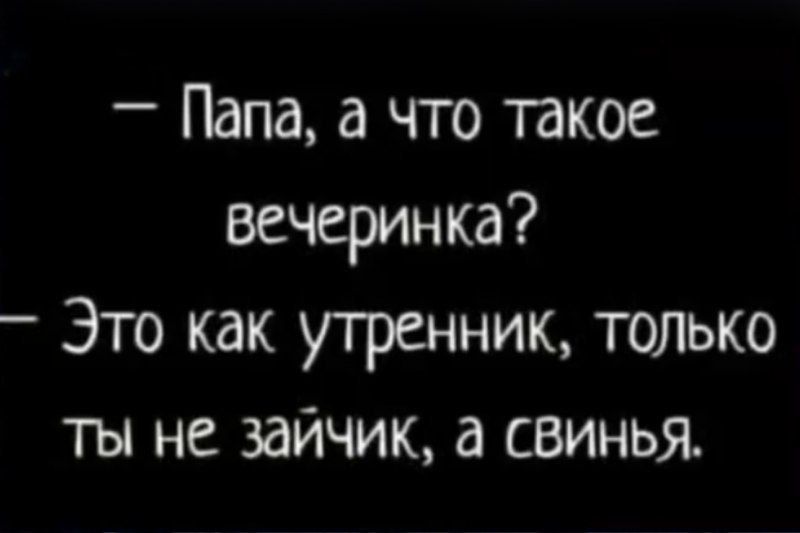 Папа а что такое вечеринка Это как утренник только ты не зайчик а свинья