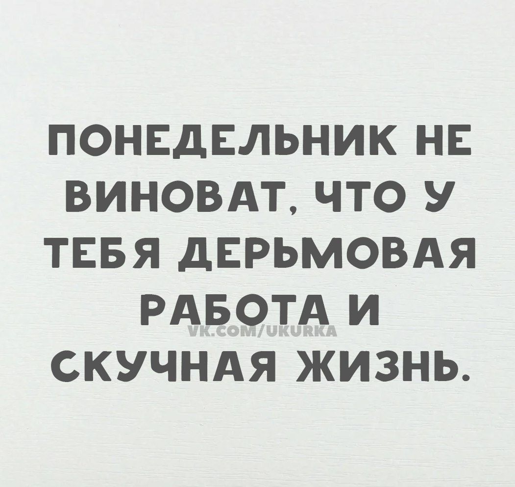 ПОНЕДЕЛЬНИК НЕ ВИНОВАТ ЧТО У ТЕБЯ ДЕРЬМОВАЯ РАБОТА И СКУЧНАЯ ЖИЗНЬ