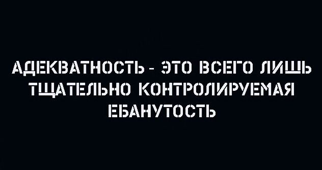 АДЕКВАТНОСТЬ ЭТО ВСЕГО ЛИШЬ ТЩАТЕЛЬНО КОНТРОЛИРУЕМАЯ ЕБАНУТОСТЬ