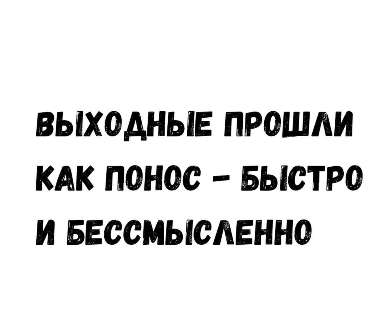 ВЫХОДНЫЕ ПРОШЛИ КАК ПОНОС БЫСТРО И БЕССМЫСЛЕННО