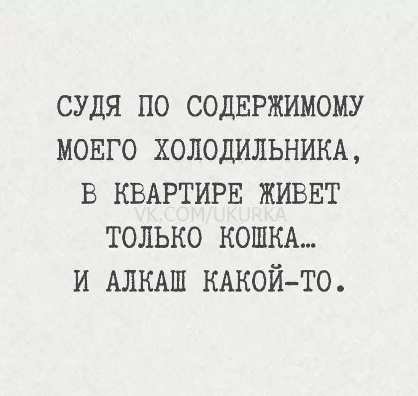 Судя по содержимому моего холодильника, в квартире живет только кошка... и алкаш какой-то.