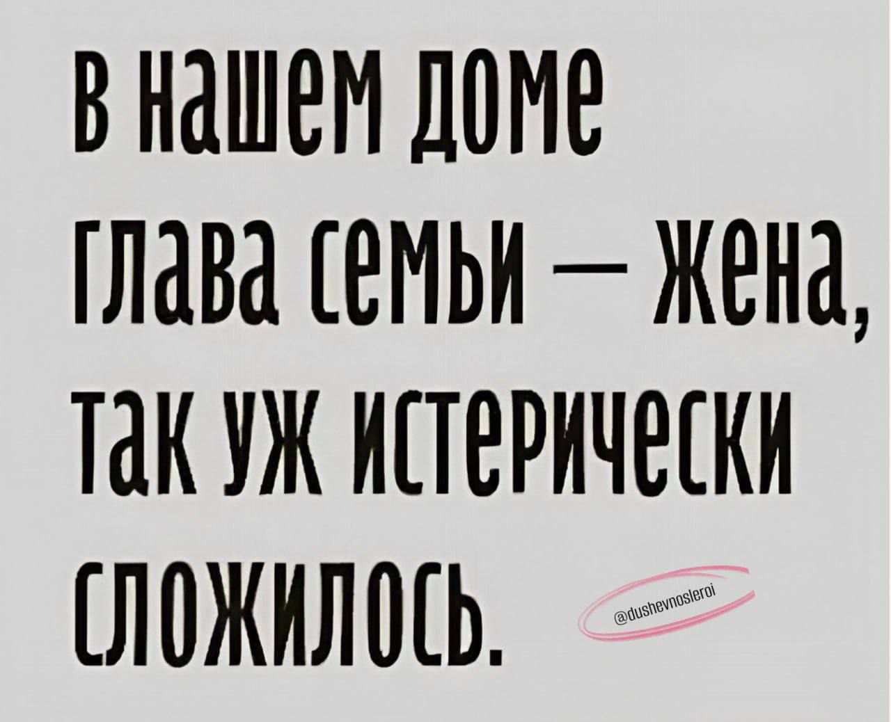 в нашем доме глава семьи — жена, так уж истерически сложилось.