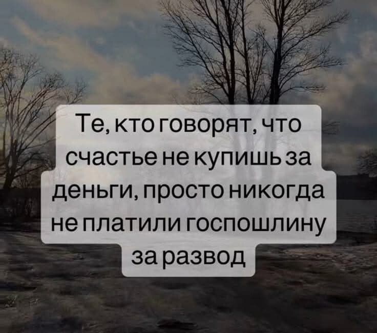 Те, кто говорят, что счастье не купишь за деньги, просто никогда не платили госпошлину за развод.