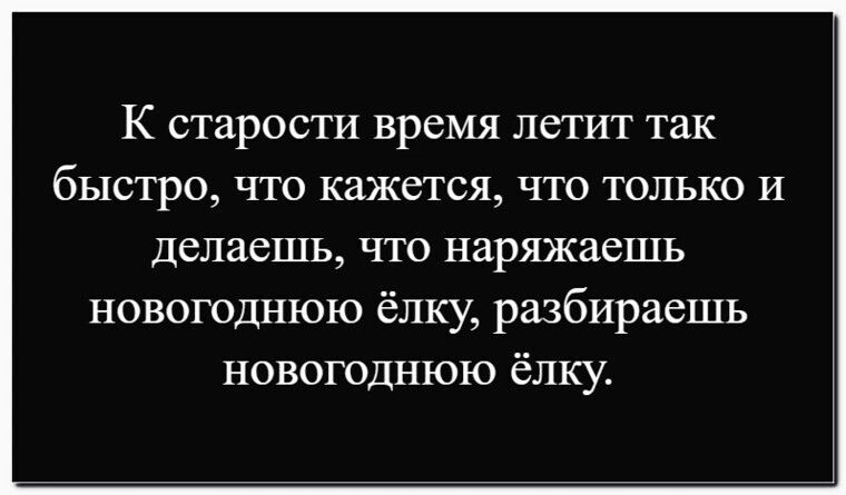К старости время летит так быстро, что кажется, что только и делаешь, что наряжаешь новогоднюю ёлку, разбираешь новогоднюю ёлку.