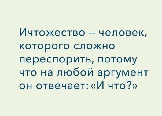 Итожество – человек, которого сложно переспорить, потому что на любой аргумент он отвечает:«И что?»