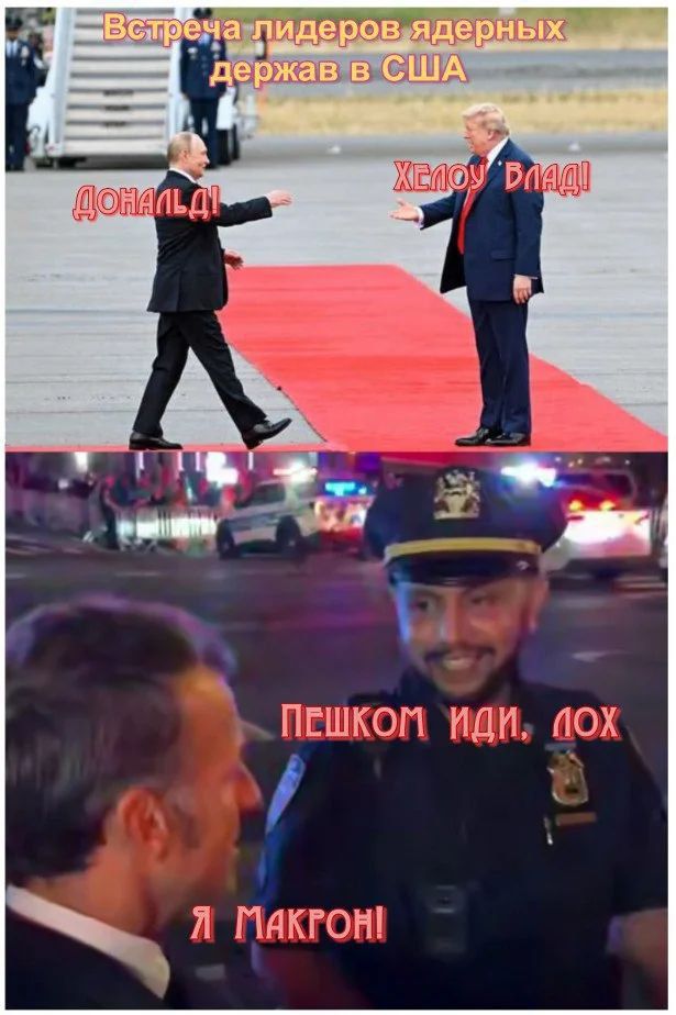 Встреча лидеров ядерных держав в США
ДОНАЛЬД! ХОЧУ ВЛАД!
ПЕШКОМ ИДИ, ЛОХ
Я МАКРОН!