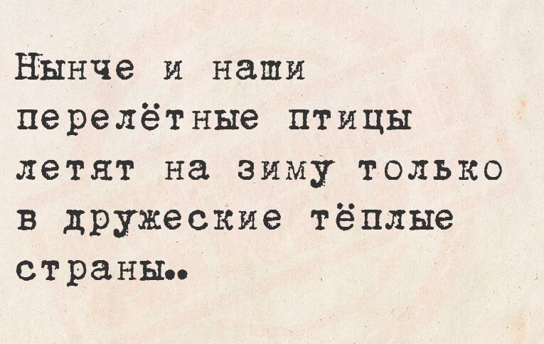 Нынче и наши перелётные птицы летят на зиму только в дружеские тёплые страны.