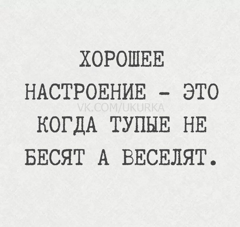 ХОРОШЕЕ НАСТРОЕНИЕ - ЭТО КОГДА ТУПЫЕ НЕ БЕСЯТ А ВЕСЕЛЯТ.