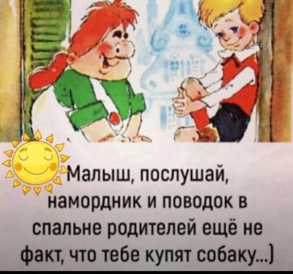 Малыш, послушай, наморник и поводок в спальне родителей ещё не факт, что тебе купят собаку...