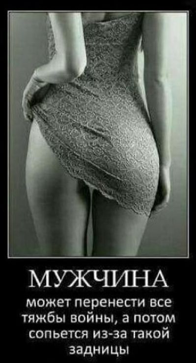 МУЖЧИНА может перенести все тягбы войны, а потом сопьется из-за такой задницы