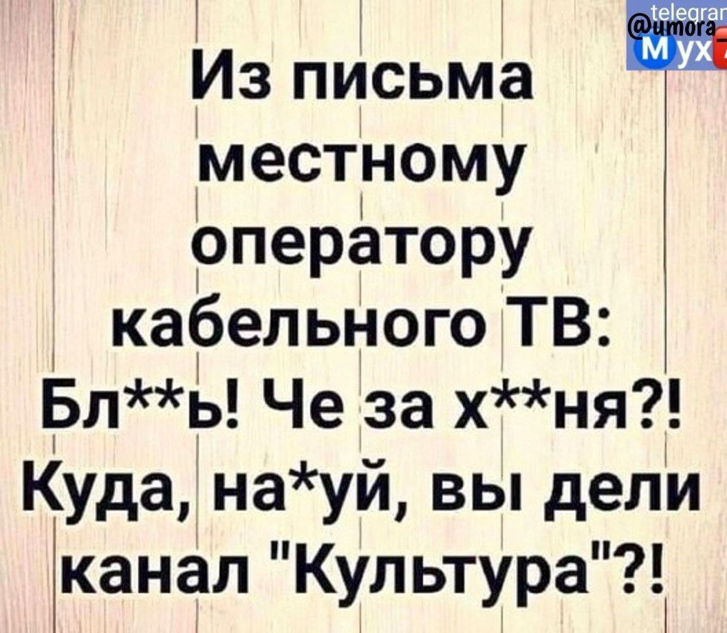 Из письма местному оператору кабельного ТВ: Бл**ь! Чем за х**ня?! Куда, на**й, вы дели канал 