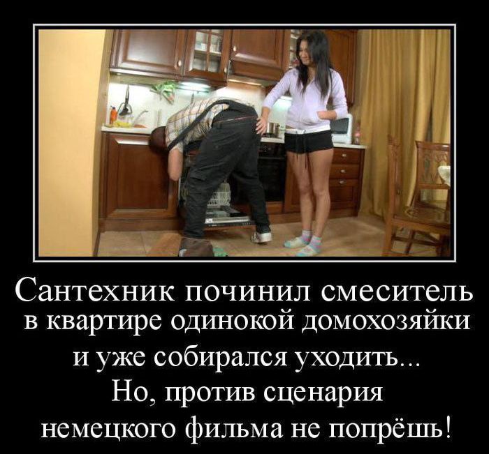 Сантехник починил смеситель в квартире одинокой домохозяйки и уже собирался уходить... Но, против сценария немецкого фильма не попрёшь!