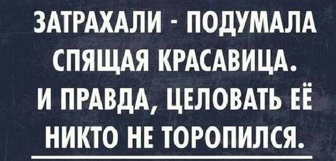 ЗАТРАХАЛИ - ПОДУМАЛА СПЯЩАЯ КРАСАВИЦА. И ПРАВДА, ЦЕЛОВАТЬ ЕЁ НИКТО НЕ ТОРОПИЛСЯ.