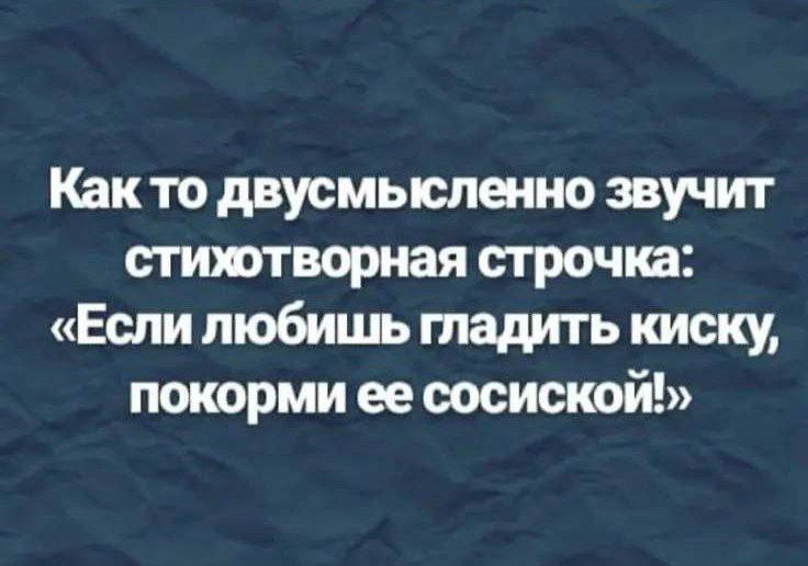 Как то двусмысленно звучит стихотворная строкочка: «Если любишь гладить киску, покорми ей сосиской!»