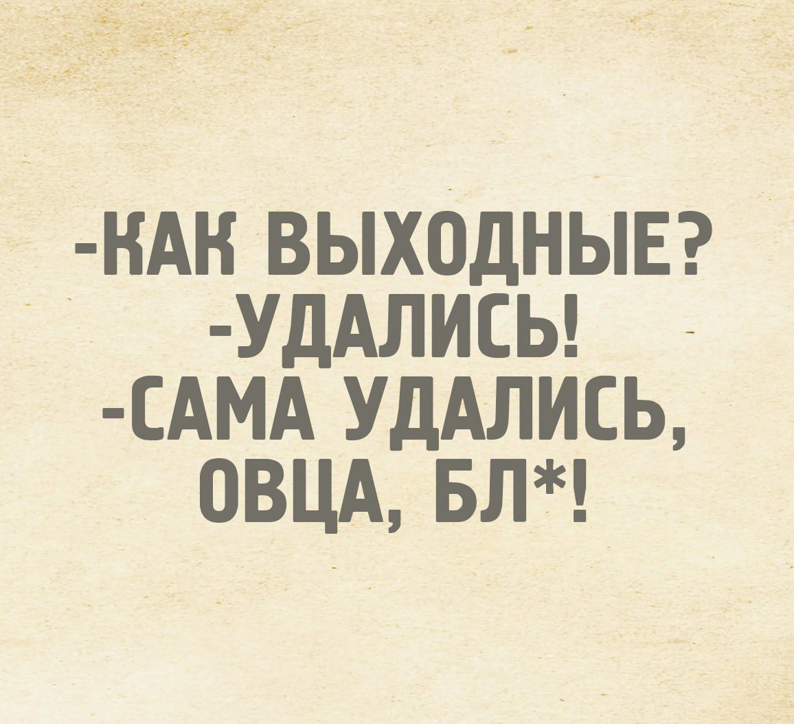-КАК ВЫХОДНЫЕ? -УДАЛИСЬ! -САМА УДАЛИСЬ, ОВЦА, БЛ*!