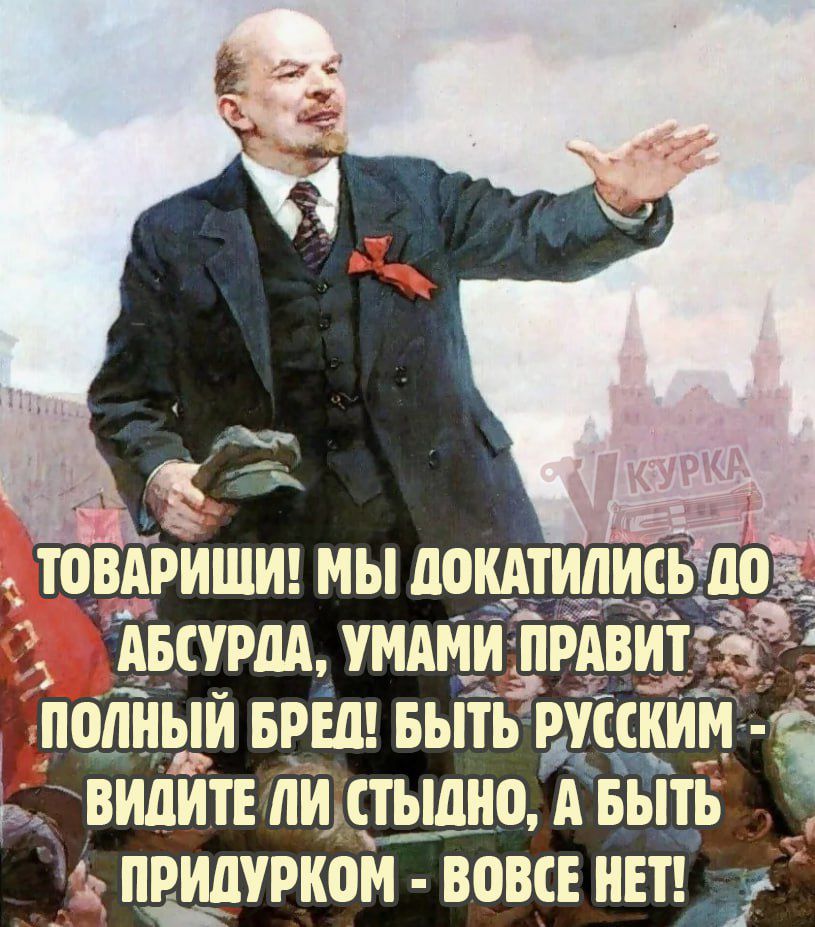 ТОВАРИЩИ! МЫ ДОКАТИЛИСЬ ДО АБСУРДА, УМАМИ ПРАВИТ ПОЛНЫЙ БРЕД! БЫТЬ РУССКИМ — ВИДЕ ЛИ СТЫДНО, А БЫТЬ ПРИДУРКОМ — ВОВСЕ НЕТ!