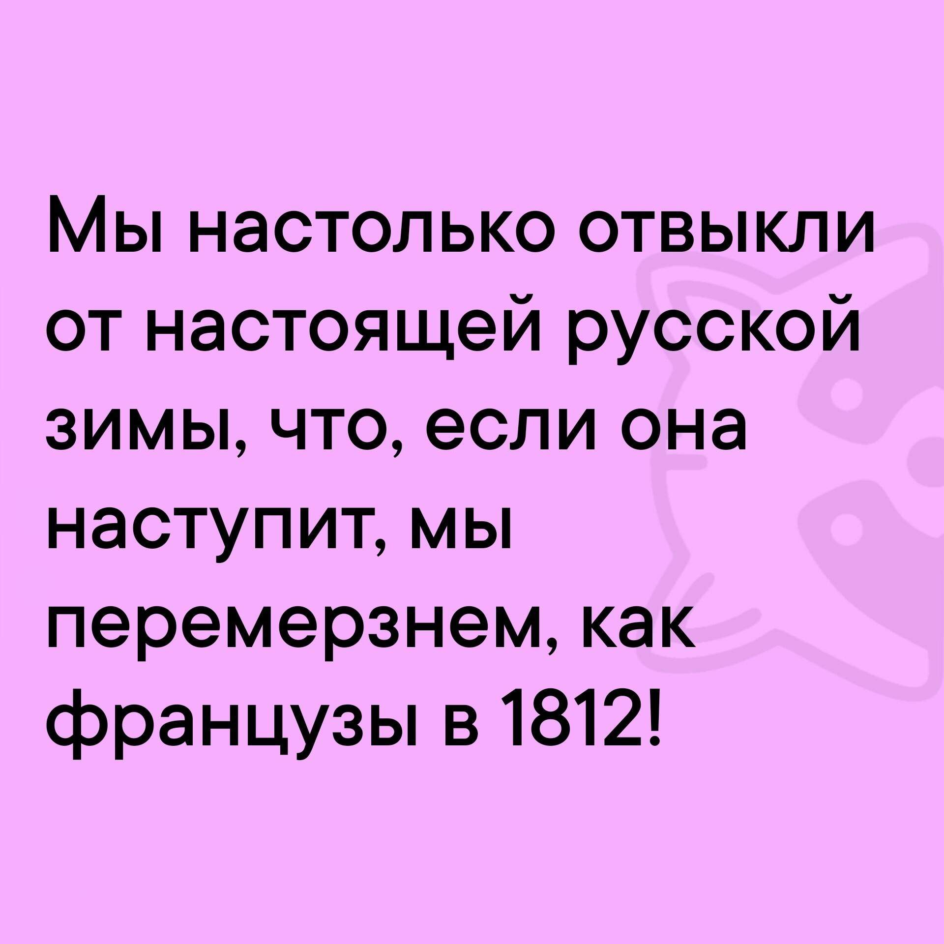 Мы настолько отвыкли от настоящей русской зимы, что, если она наступит, мы перемерзнем, как французы в 1812!