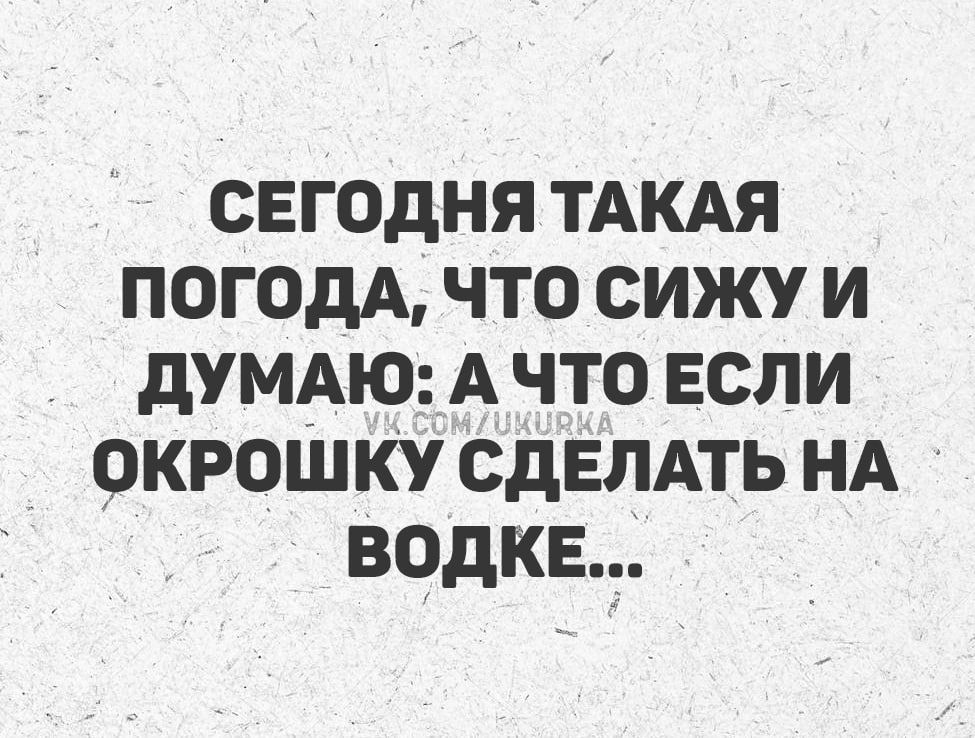 СЕГОДНЯ ТАКАЯ ПОГОДА, ЧТО СИЖУ И ДУМАЮ: А ЧТО ЕСЛИ ОКРОШКУ СДЕЛАТЬ НА ВОДКЕ...