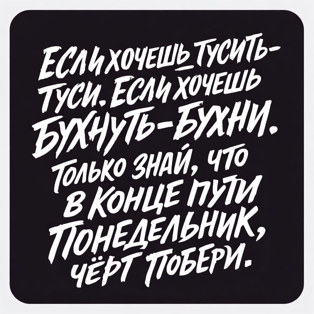 Если хочешь тусить — туси. Если хочешь бухнуть — бухни. Только знай, что в конце пути понедельник, чёрт побери.