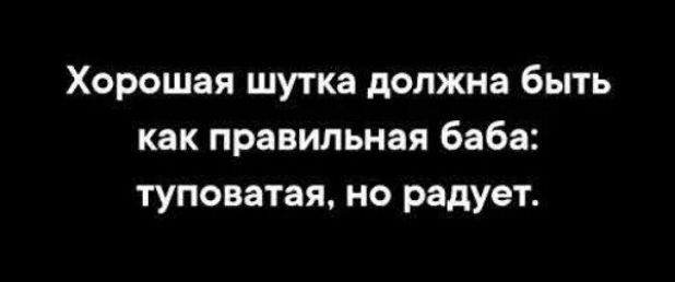 Хорошая шутка должна быть как правильная баба: туповатая, но радует.
