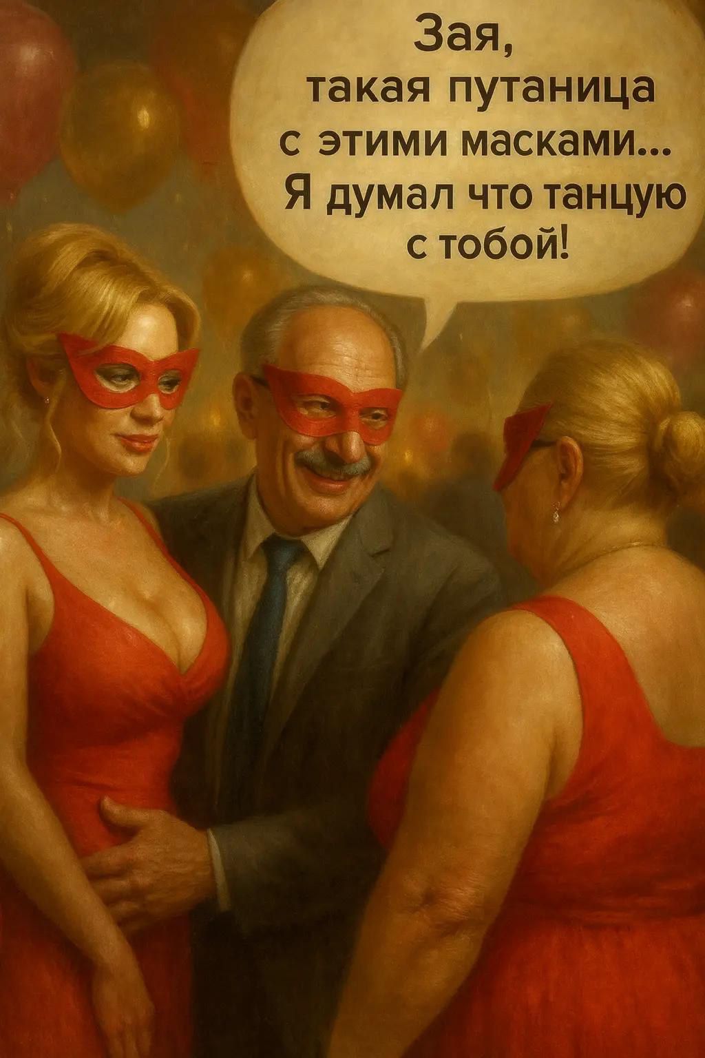 Зая, такая путаница с этими масками... Я думал что танцую с тобой!