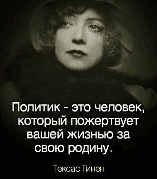 Политик - это человек, который пожертвует вашей жизнью за свою родину. Теккас Гинен