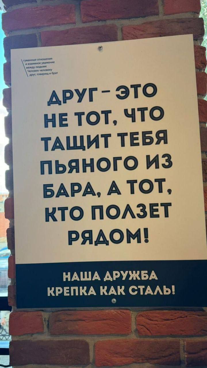 Друг - это не тот, что тащит тебя пьяного из бара, а тот, кто полезет рядом! Наша дружба крепка как сталь!