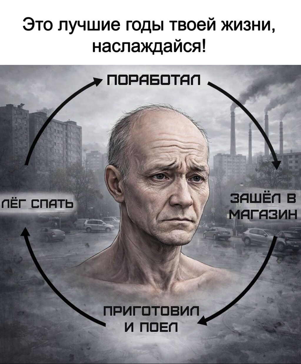 Это лучшие годы твоей жизни, наслаждайся! ПОРАБОТОАЛ ЗАШЁЛ В МАГАЗИН ПРИГОТОВИЛ И ПОЕЛ ЛЁГ СПАТЬ