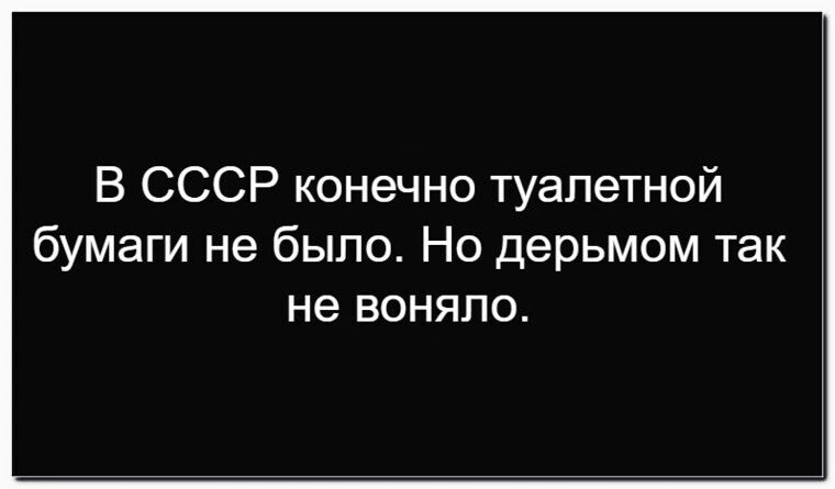 В СССР наконец туалетной бумаги не было. Но дерьмом так не воняло.