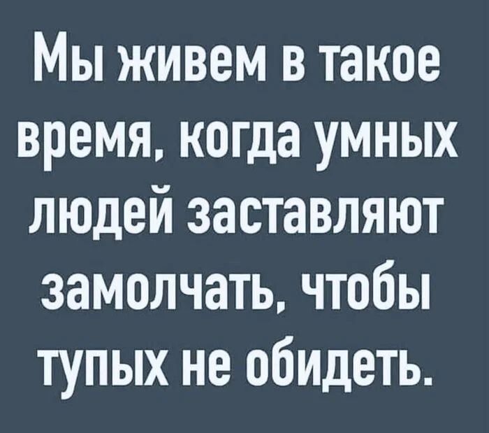 Мы живем в такое время, когда умных людей заставляют молчать, чтобы тупых не обидеть.