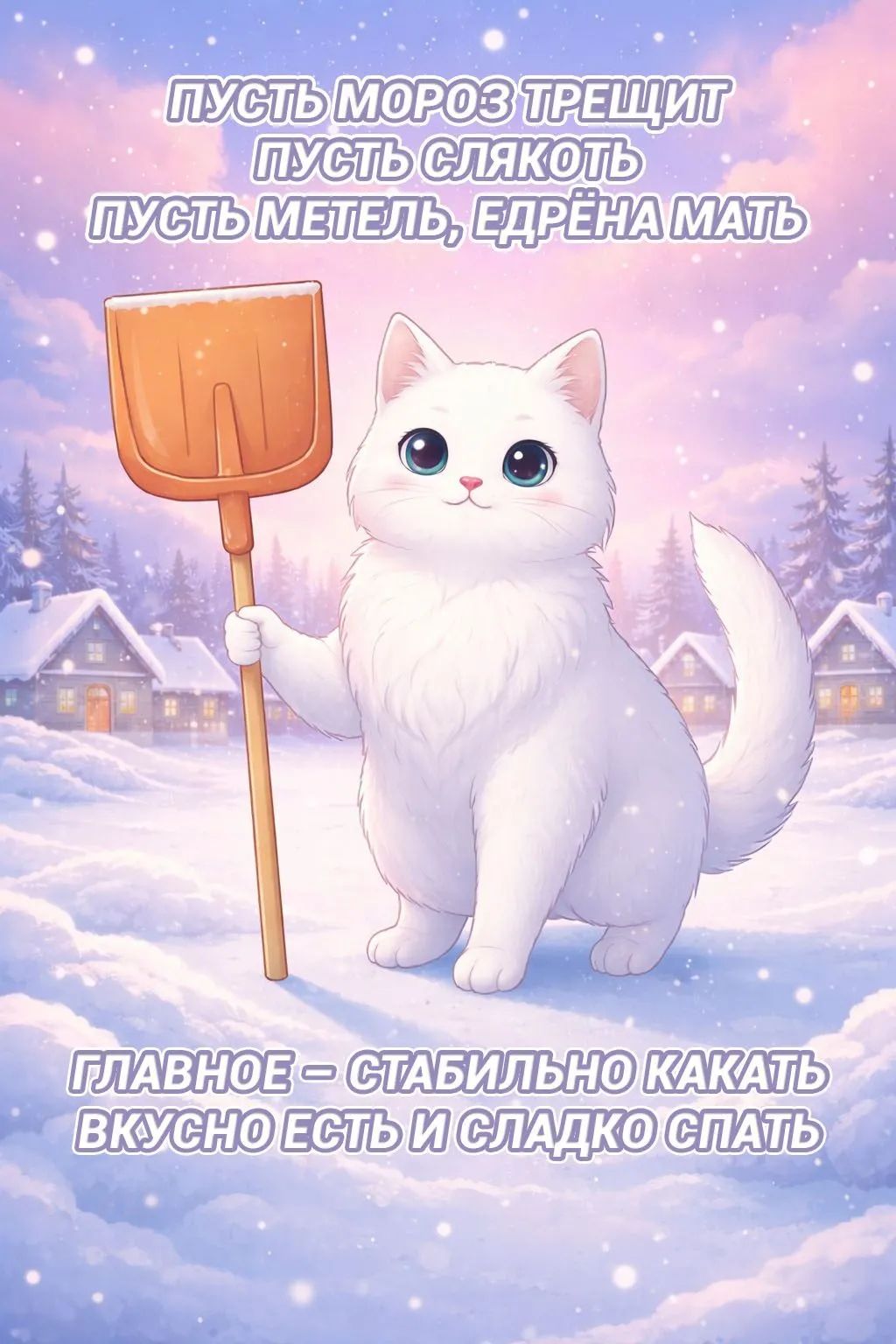 ПУСТЬ МОРОЗ ТРЕЩИТ ПУСТЬ СЛЁКАТЬ ПУСТЬ МЕТЕЛЬ ЕДРЕНА МАТЬ ГЛАВНОЕ – СТАБИЛЬНО КАКАТЬ ВКУСНО ЕСТЬ И СЛАДКО СПАТЬ