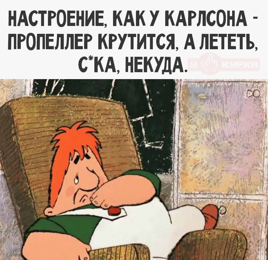 НАСТРОЕНИЕ, КАК У КАРЛСОНА - ПРОПЕЛЛЕР КРУТИТСЯ, А ЛЕТЕТЬ, С*КА, НЕКУДА.