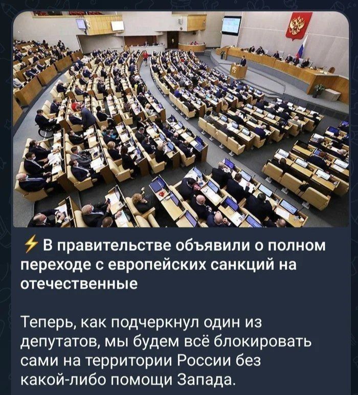 В правительстве объявили о полном переходе с европейских санкций на отечественные Теперь, как подчеркнул один из депутатов, мы будем всё блокировать сами на территории России без какой-либо помощи Запада.