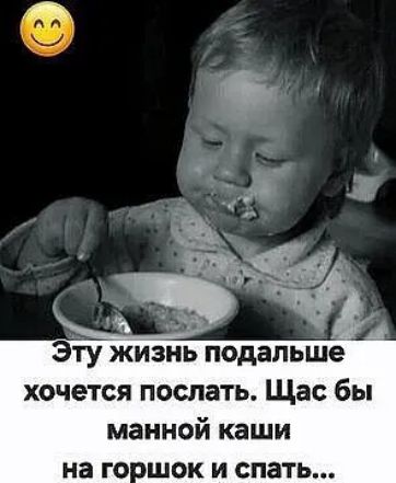 Эту жизнь подальше хочется послать. Щас бы манной каши на горшок и спать...