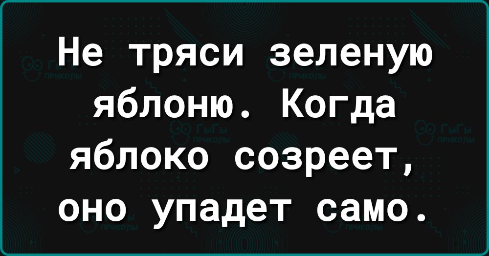 Не тряси зеленую яблоню Когда яблоко созреет оно упадет само