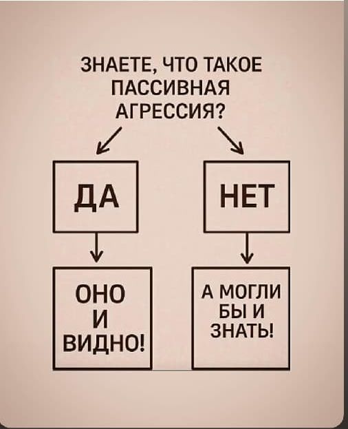 ЗНАЕТЕ, ЧТО ТАКОЕ ПАССИВНАЯ АГРЕССИЯ?
ДА
ОНО И ВИДНО!
НЕТ
А МОГЛИ БЫ И ЗНАТЬ!