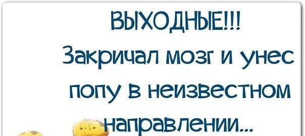 ВЫХОДНЫЕ Закричал мозг и унес попу в неизвестном направлении А