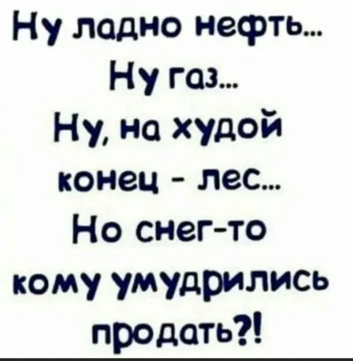 Ну ладно нефть Ну газ Ну на худой конец лес Но снег то кому умудрились продать